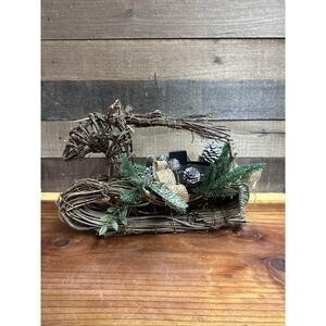 Grapevine Reindeer Sleigh Candle Holder Centerpiece